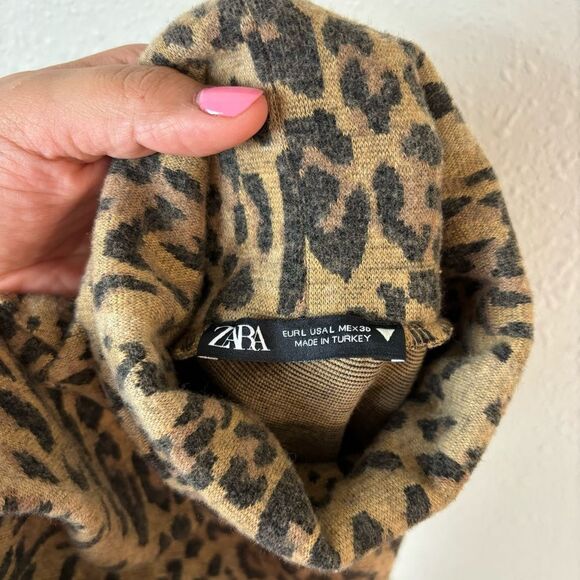 Zara Animal Print Turtleneck Sweater Dress Size Large - Picture 5 of 5